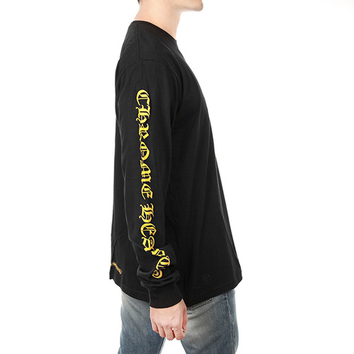 17SS 크롬하츠 앞포켓 대검 소매 옐로우 레터링 긴팔 티셔츠 블랙