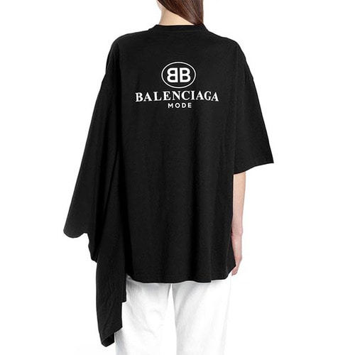 [발렌시아가] 492185 TYK41 1000 / 18SS 백 BB 로고 프린트 하프 기모노 티셔츠 / 블랙 / 여성