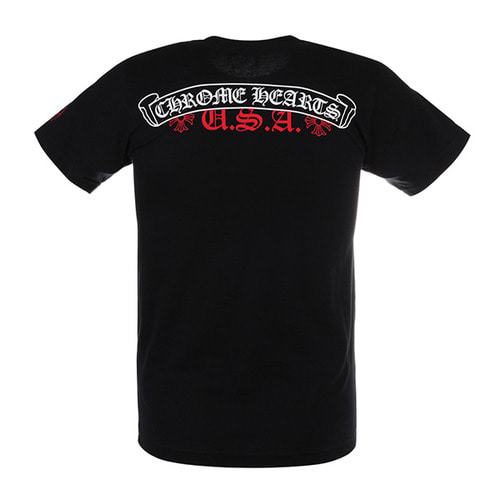 18SS 크롬하츠 앞포켓 로고 등판 빅 로고 레드 USA 프린트 반팔 티셔츠 블랙 남성