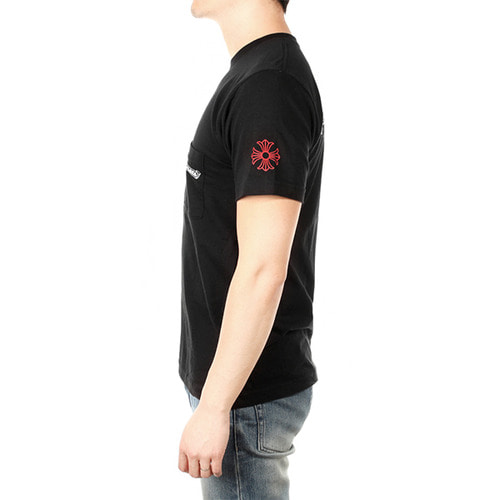 18SS 크롬하츠 앞포켓 로고 등판 빅 로고 레드 USA 프린트 반팔 티셔츠 블랙 남성