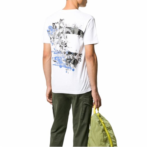 [스톤아일랜드] 남성 73152NS81 V0001 백 로고 페인트 반팔 티셔츠 화이트