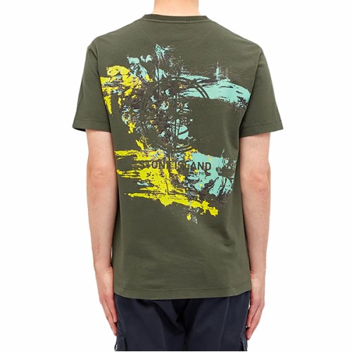 [스톤아일랜드] 남성 73152NS81 V0059 백 로고 페인트 반팔 티셔츠 카키