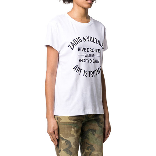 [쟈딕앤볼테르] 21SS 여성 PWGTR1802F 워크 블레이슨 로고 반팔 티셔츠 화이트