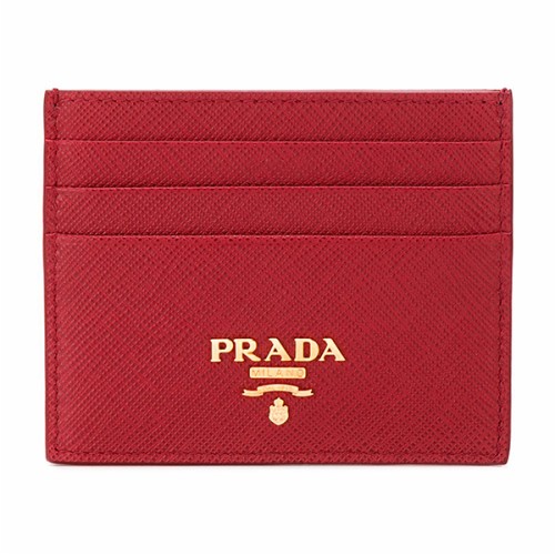 [프라다] 22SS 여성 1MC025 QWA F068Z 금장 로고 사피아노 메탈 카드 지갑 레드