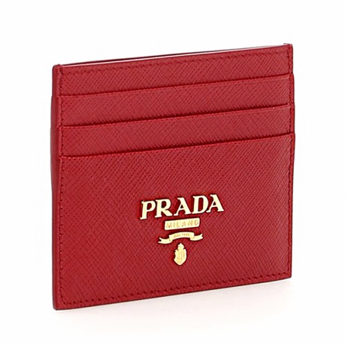 [프라다] 22SS 여성 1MC025 QWA F068Z 금장 로고 사피아노 메탈 카드 지갑 레드
