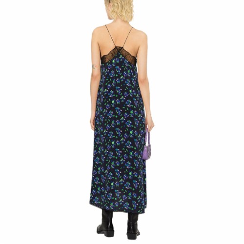 [쟈딕앤볼테르] 여성 WWDR01219 레이스 플라워 패턴 롱 드레스 블랙