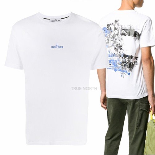 [스톤아일랜드] 남성 73152NS81 V0001 백 로고 페인트 반팔 티셔츠 화이트