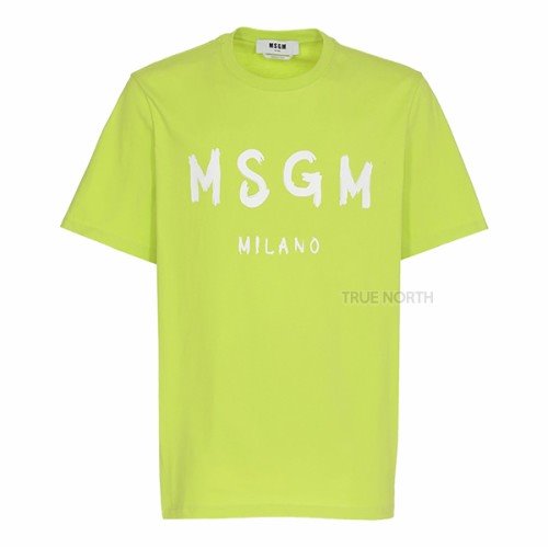 [MSGM] 22FW 남성 3240MM510 227298 33 브러쉬드 로고 반팔 티셔츠 네온그린