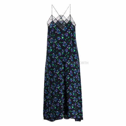 [쟈딕앤볼테르] 여성 WWDR01219 레이스 플라워 패턴 롱 드레스 블랙