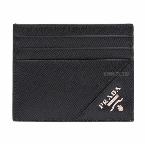 [프라다] 23SS 남성 2MC223 QME F0002 메탈 로고 사피아노 카드 지갑 블랙